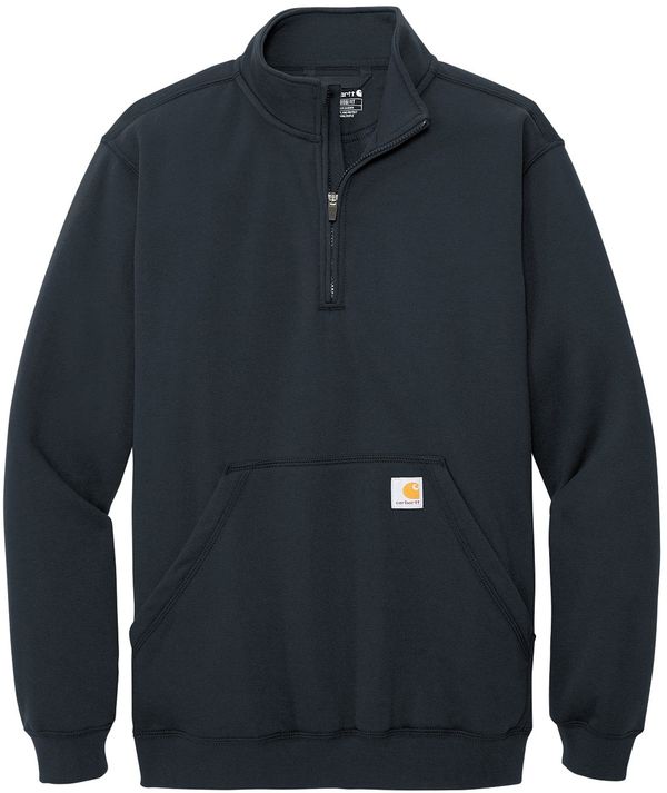 Am image of a Custom Carhartt Midweight Quarter Zip Mock Neck Sweatshirt in New Navy!