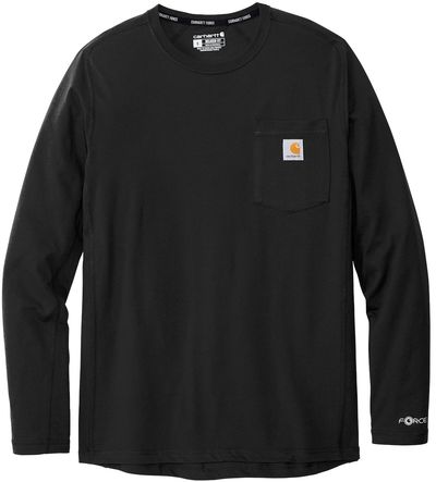 Am image of a Custom Carhartt Force Long Sleeve Pocket TShirt in Black!