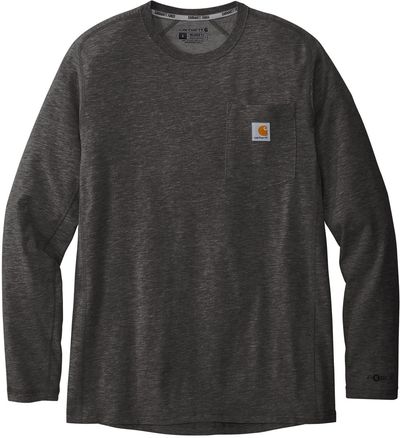 Am image of a Custom Carhartt Force Long Sleeve Pocket TShirt in Carbon Heather!