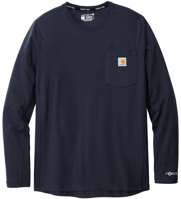 Am image of a Custom Carhartt Force Long Sleeve Pocket TShirt in Navy!