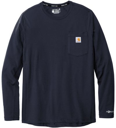 Am image of a Custom Carhartt Force Long Sleeve Pocket TShirt in Navy!