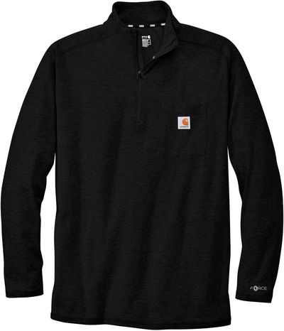 Am image of a Custom Carhartt Force Quarter Zip Long Sleeve TShirt in Black!