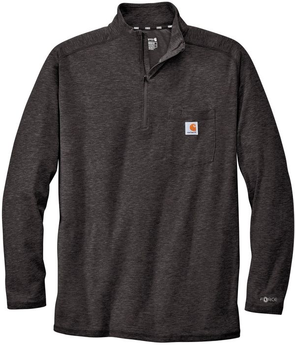 Am image of a Custom Carhartt Force Quarter Zip Long Sleeve TShirt in Carbon Heather!