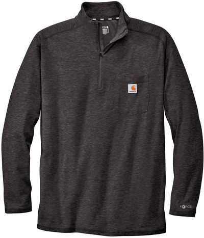 Am image of a Custom Carhartt Force Quarter Zip Long Sleeve TShirt in Carbon Heather!