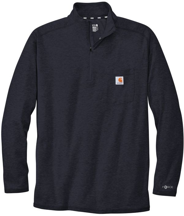 Am image of a Custom Carhartt Force Quarter Zip Long Sleeve TShirt in Navy!