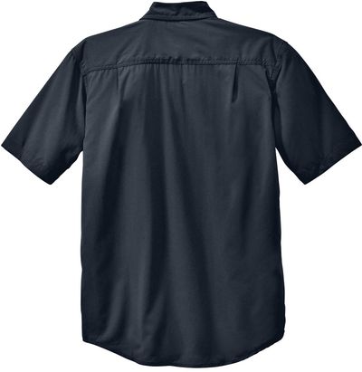 Am image of a Custom Carhartt Force Solid Short Sleeve Shirt in Navy!