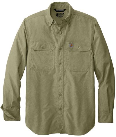 Am image of a Custom Carhartt Force Solid Long Sleeve Shirt in Burnt Olive!