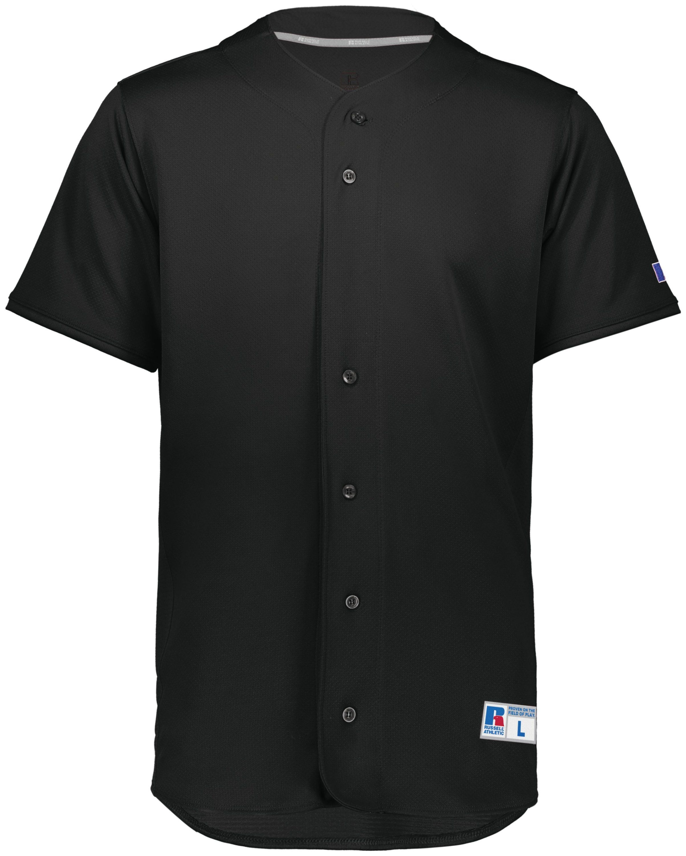 Russell Five Tool Full Button Front Baseball Jersey in Black