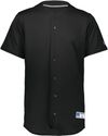 Am image of a Custom Russell Five Tool Full Button Front Baseball Jersey in Black!