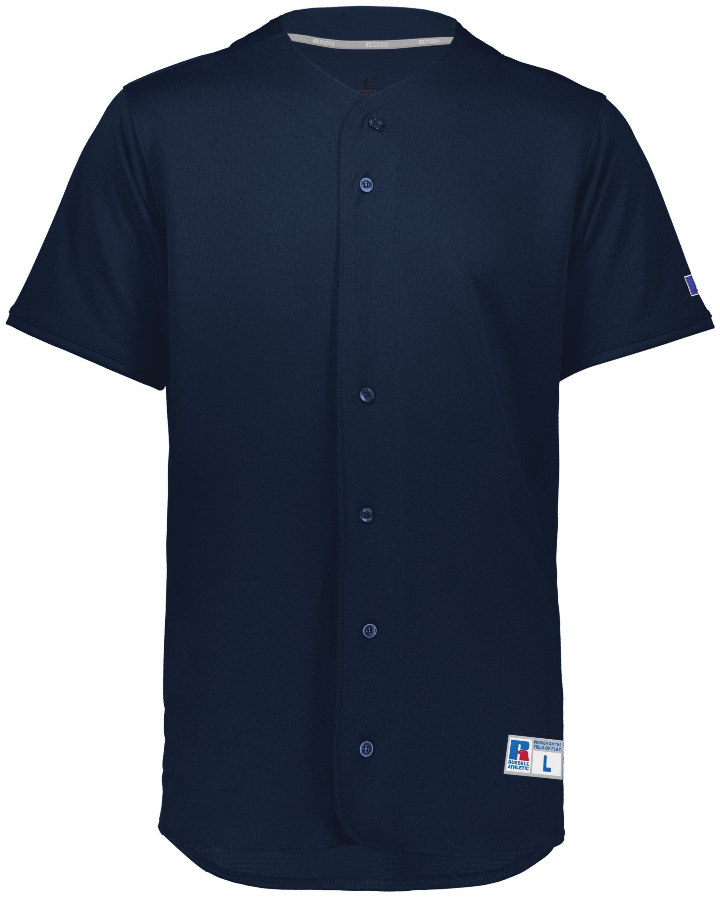 Russell Five Tool Full Button Front Baseball Jersey in Navy