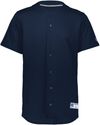 Am image of a Custom Russell Five Tool Full Button Front Baseball Jersey in Navy!
