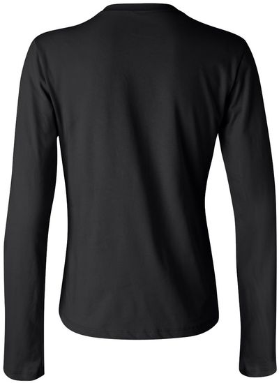 Am image of a Custom Bella and Canvas Womens Jersey Long Sleeve Tee in Black!
