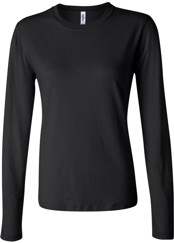 Am image of a Custom Bella and Canvas Womens Jersey Long Sleeve Tee in Black!