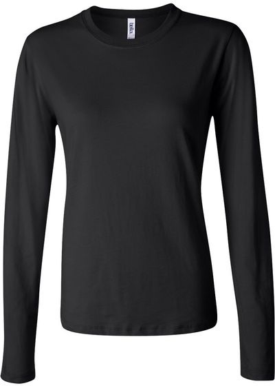 Am image of a Custom Bella and Canvas Womens Jersey Long Sleeve Tee in Black!