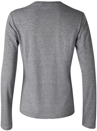 Am image of a Custom Bella and Canvas Womens Jersey Long Sleeve Tee in Deep Heather!