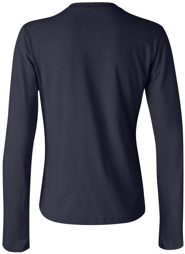 Am image of a Custom Bella and Canvas Womens Jersey Long Sleeve Tee in Navy!