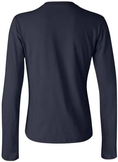 Am image of a Custom Bella and Canvas Womens Jersey Long Sleeve Tee in Navy!