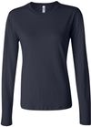 Am image of a Custom Bella and Canvas Womens Jersey Long Sleeve Tee in Navy!