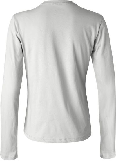 Am image of a Custom Bella and Canvas Womens Jersey Long Sleeve Tee in White!