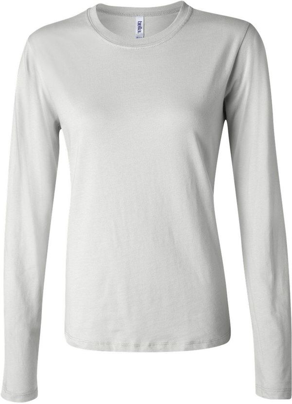 Am image of a Custom Bella and Canvas Womens Jersey Long Sleeve Tee in White!