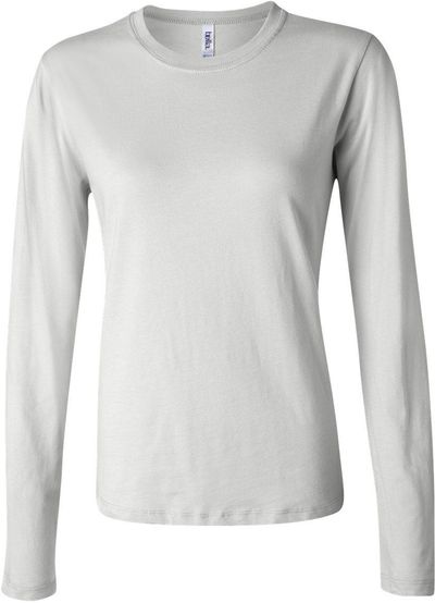 Am image of a Custom Bella and Canvas Womens Jersey Long Sleeve Tee in White!