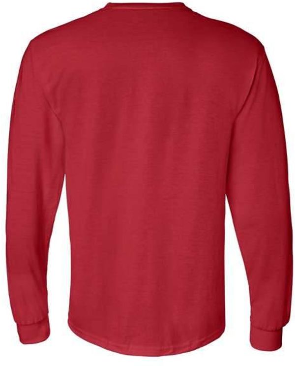 Am image of a Custom Gildan DryBlend Fifty Fifty Long Sleeve T Shirt in Red!