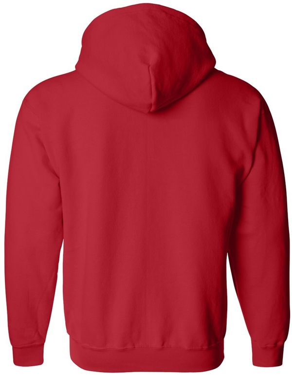 Am image of a Custom Gildan Heavy Blend Full Zip Hooded Sweatshirt in Red!