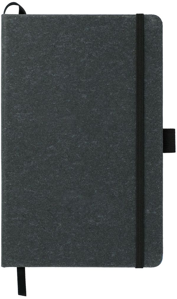 Am image of a Custom 5.5x8.5 Inch FSC Mix Recycled Leather Bound JournalBook in Black!
