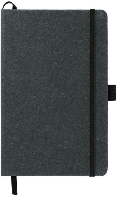 Am image of a Custom 5.5x8.5 Inch FSC Mix Recycled Leather Bound JournalBook in Black!