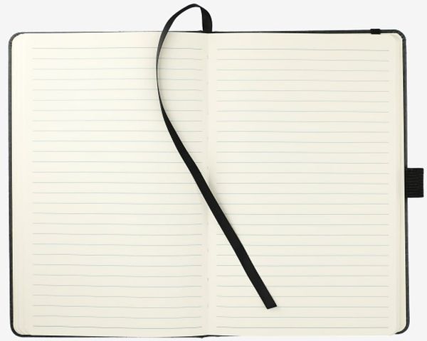 Am image of a Custom 5.5x8.5 Inch FSC Mix Recycled Leather Bound JournalBook in Black!