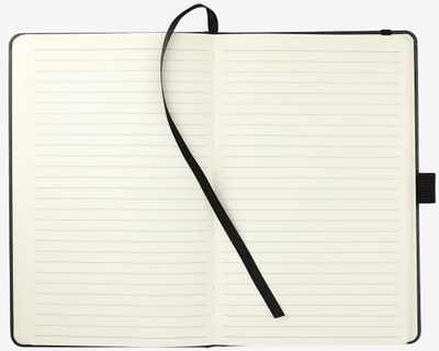 Am image of a Custom 5.5x8.5 Inch FSC Mix Recycled Leather Bound JournalBook in Black!