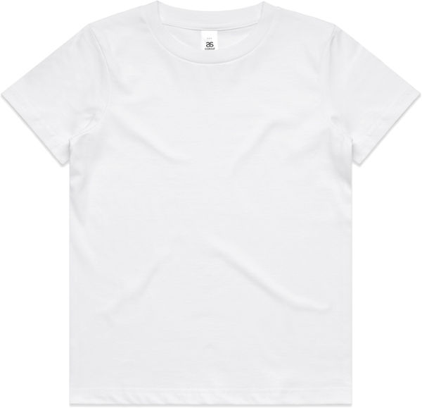 Am image of a Custom AS Colour Kids Tee in White!