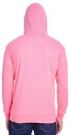 Am image of a Custom Threadfast Unisex Triblend Full Zip Light Hoodie in Neon Pink Triblend!