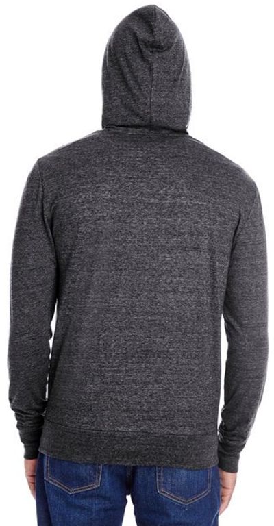Am image of a Custom Threadfast Unisex Triblend Full Zip Light Hoodie in Black Triblend!