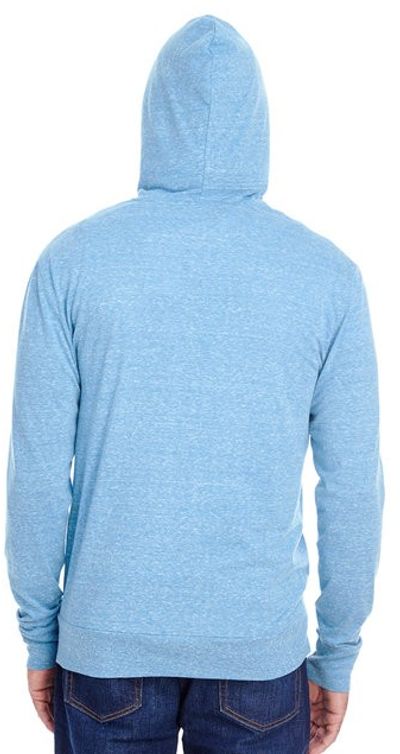 Am image of a Custom Threadfast Unisex Triblend Full Zip Light Hoodie in Royal Triblend!