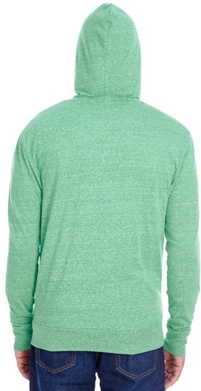Am image of a Custom Threadfast Unisex Triblend Full Zip Light Hoodie in Green Triblend!