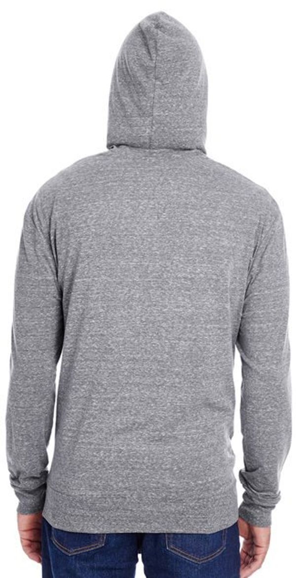 Am image of a Custom Threadfast Unisex Triblend Full Zip Light Hoodie in Grey Triblend!