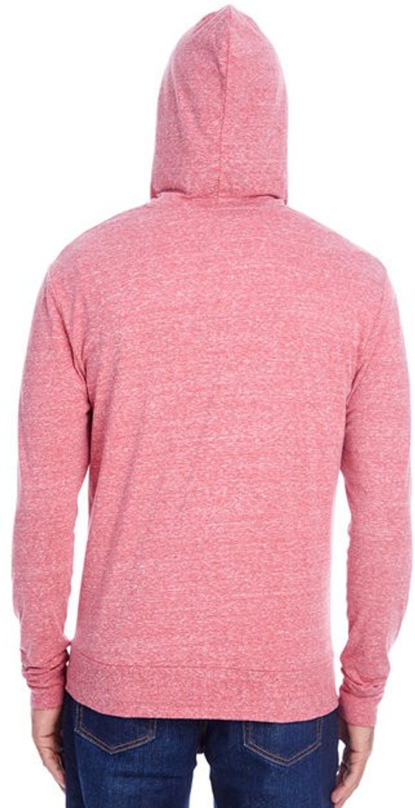 Am image of a Custom Threadfast Unisex Triblend Full Zip Light Hoodie in Red Triblend!
