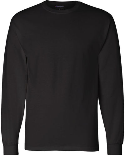 Am image of a Custom Champion Long Sleeve Cotton Tee in Black!