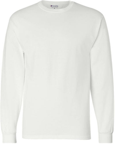 Am image of a Custom Champion Long Sleeve Cotton Tee in White!