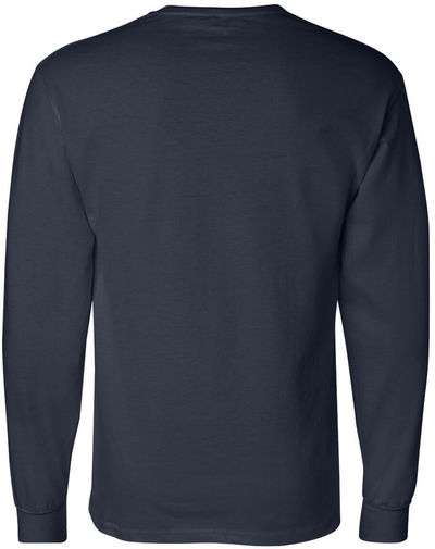 Am image of a Custom Champion Long Sleeve Cotton Tee in Navy!