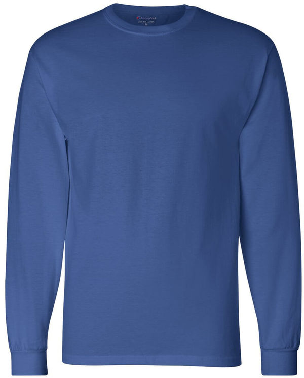 Am image of a Custom Champion Long Sleeve Cotton Tee in Royal!