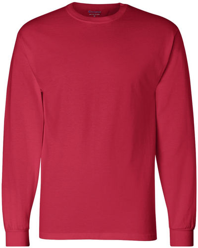 Am image of a Custom Champion Long Sleeve Cotton Tee in Red!