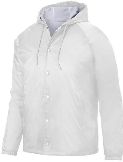 Am image of a Custom Augusta Sportswear Hooded Coach Jacket in White!