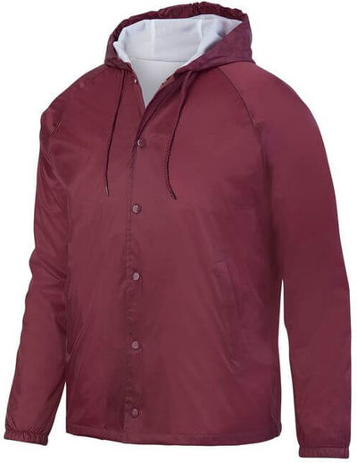 Am image of a Custom Augusta Sportswear Hooded Coach Jacket in Maroon!
