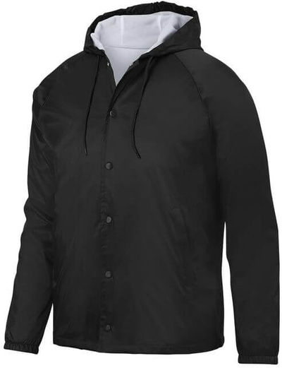 Am image of a Custom Augusta Sportswear Hooded Coach Jacket in Black!
