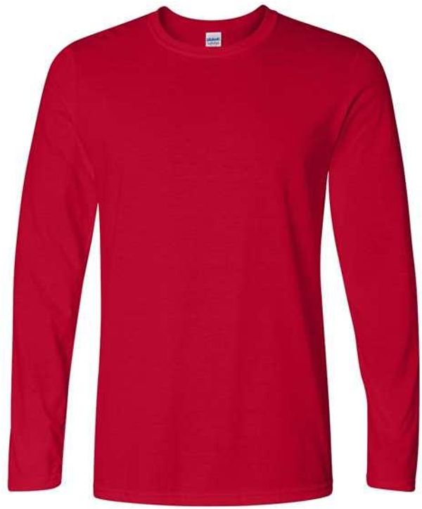 Am image of a Custom Gildan Softstyle Long Sleeve T Shirt in Cherry Red!