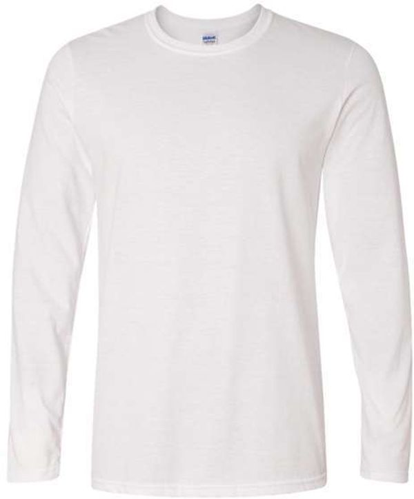 Am image of a Custom Gildan Softstyle Long Sleeve T Shirt in White!