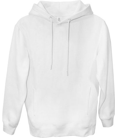 Am image of a Custom Threadfast Unisex Ultimate Fleece Pullover Hooded Sweatshirt in White!
