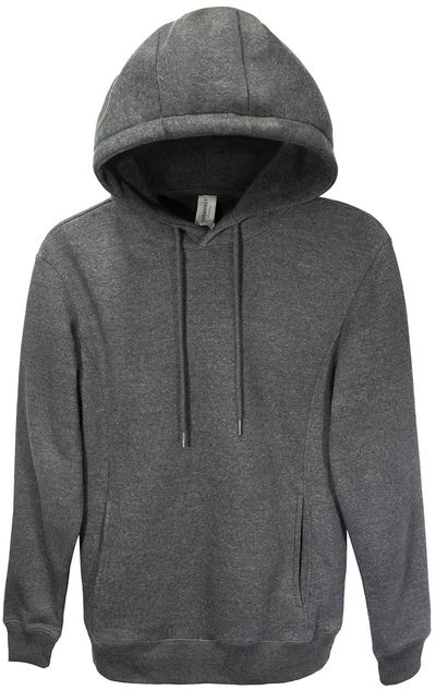 Am image of a Custom Threadfast Unisex Ultimate Fleece Pullover Hooded Sweatshirt in Charcoal Heather!